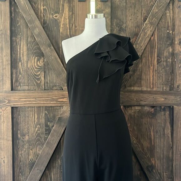 NWT SUGAR POISON Elegant Sleeveless Ruffle One Shoulder High Waist Long Jumpsuit - Picture 4 of 14